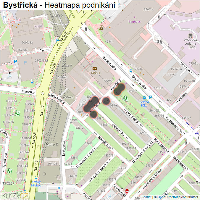 Mapa Bystřická - Firmy v ulici.