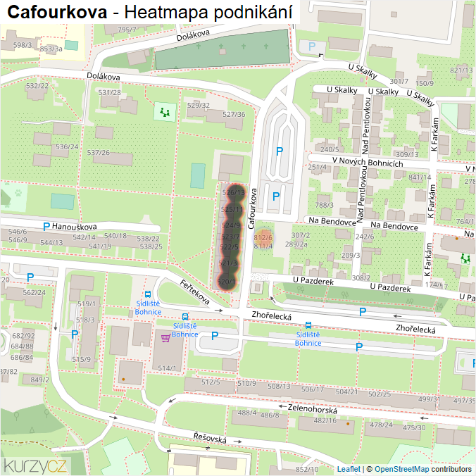Mapa Cafourkova - Firmy v ulici.