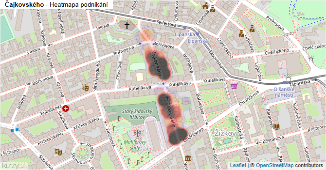 Čajkovského - mapa podnikání