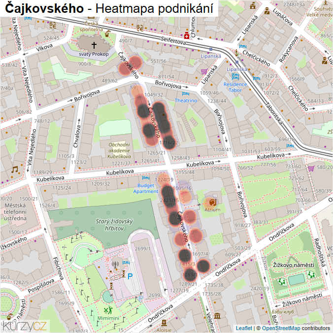 Mapa Čajkovského - Firmy v ulici.