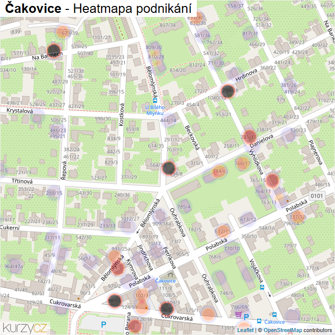 Mapa Čakovice - Firmy v části obce.