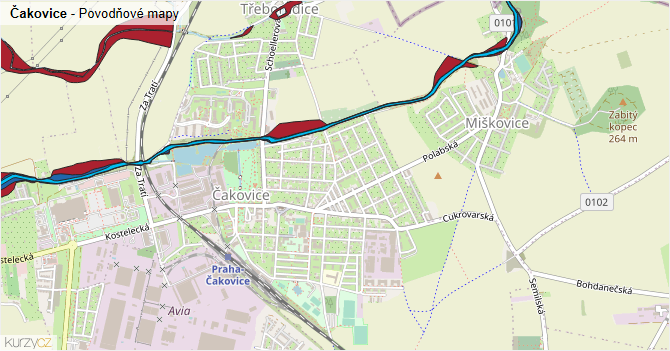 Čakovice - záplavové mapy stoleté vody