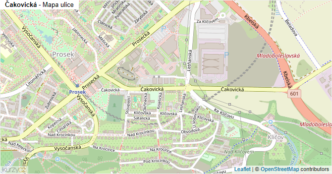 Čakovická - mapa ulice