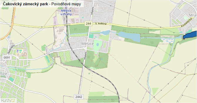Čakovický zámecký park - záplavové mapy stoleté vody