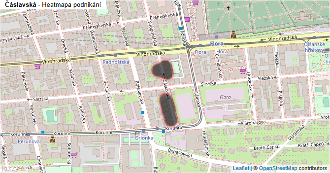 Čáslavská - mapa podnikání