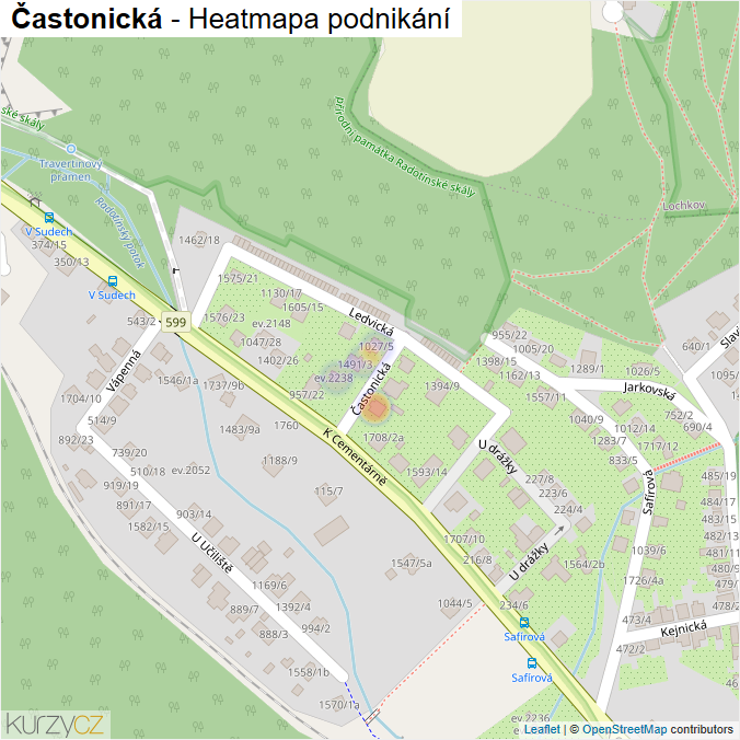 Mapa Častonická - Firmy v ulici.