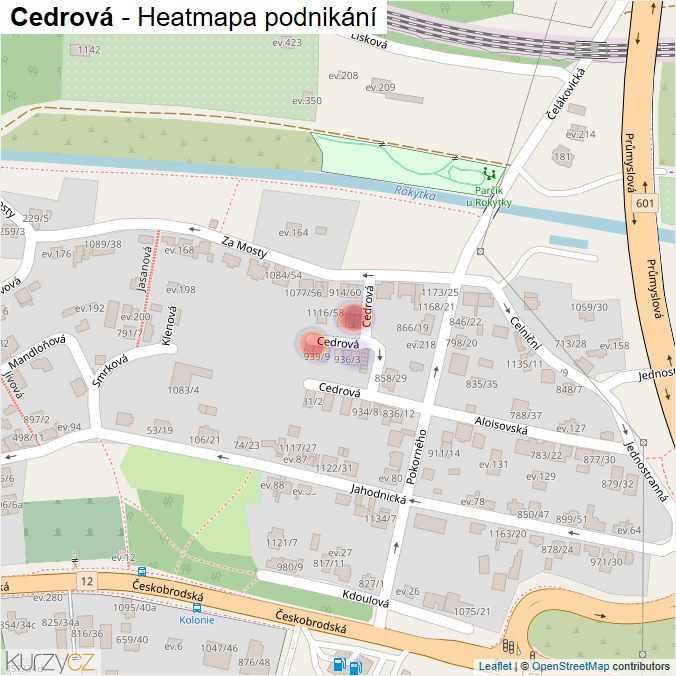 Mapa Cedrová - Firmy v ulici.