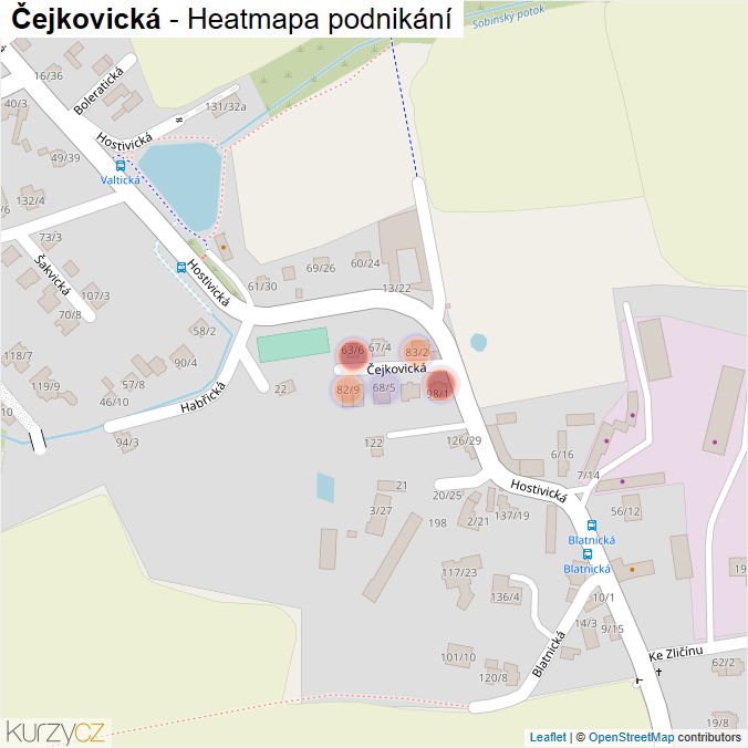 Mapa Čejkovická - Firmy v ulici.