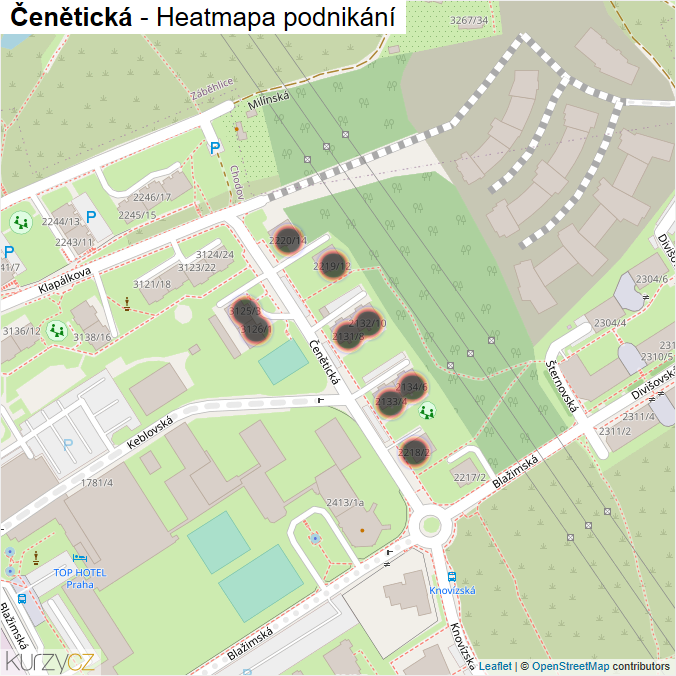 Mapa Čenětická - Firmy v ulici.