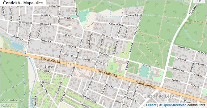 Čentická - mapa ulice