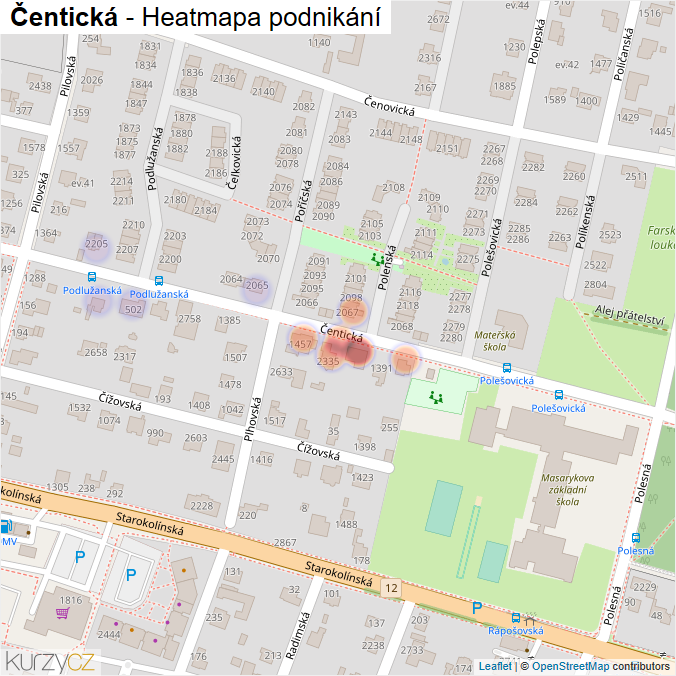 Mapa Čentická - Firmy v ulici.