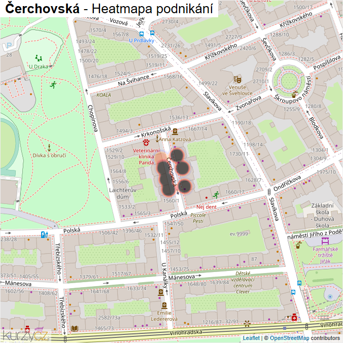 Mapa Čerchovská - Firmy v ulici.