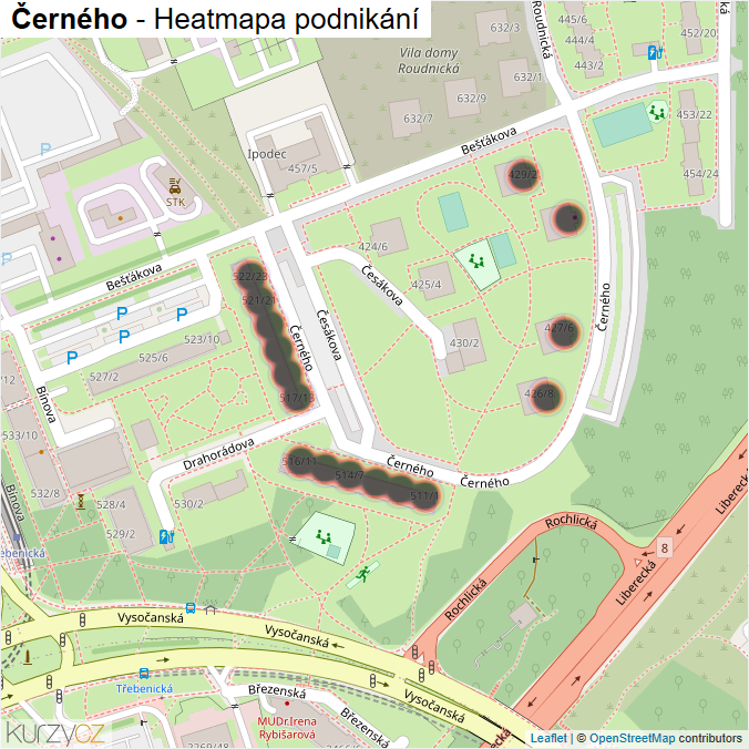 Mapa Černého - Firmy v ulici.