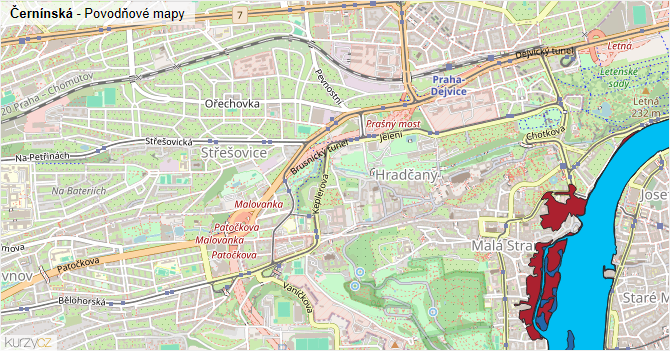 Černínská - záplavové mapy stoleté vody