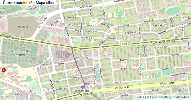 Černokostelecká - mapa ulice