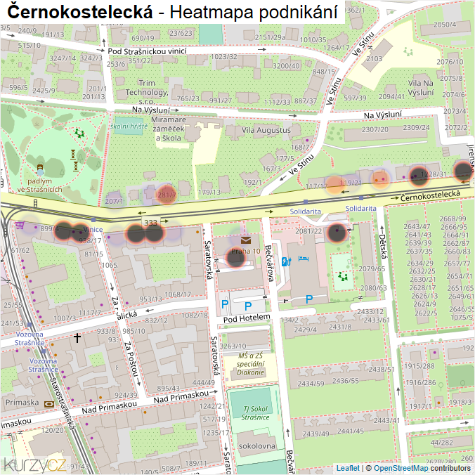 Mapa Černokostelecká - Firmy v ulici.