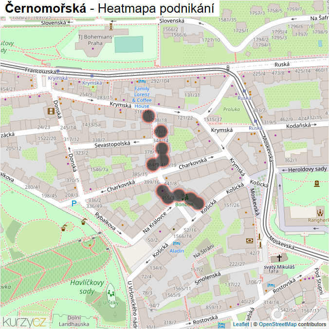 Mapa Černomořská - Firmy v ulici.