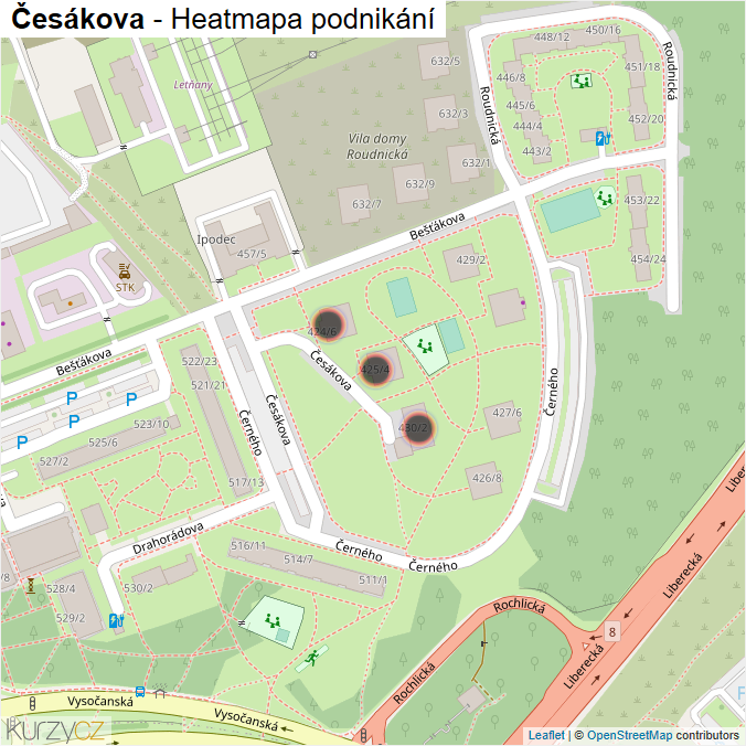 Mapa Česákova - Firmy v ulici.