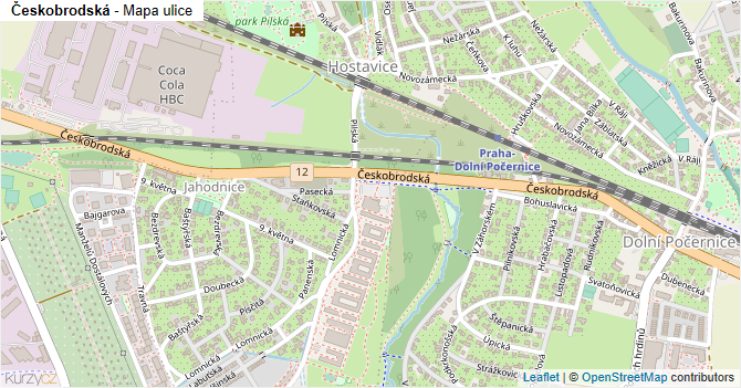 Českobrodská - mapa ulice
