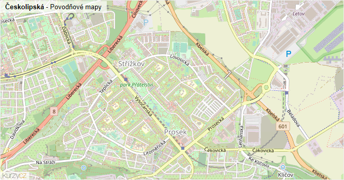 Českolipská - záplavové mapy stoleté vody