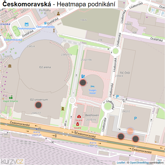 Mapa Českomoravská - Firmy v ulici.