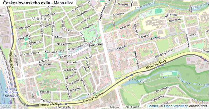 Československého exilu - mapa ulice