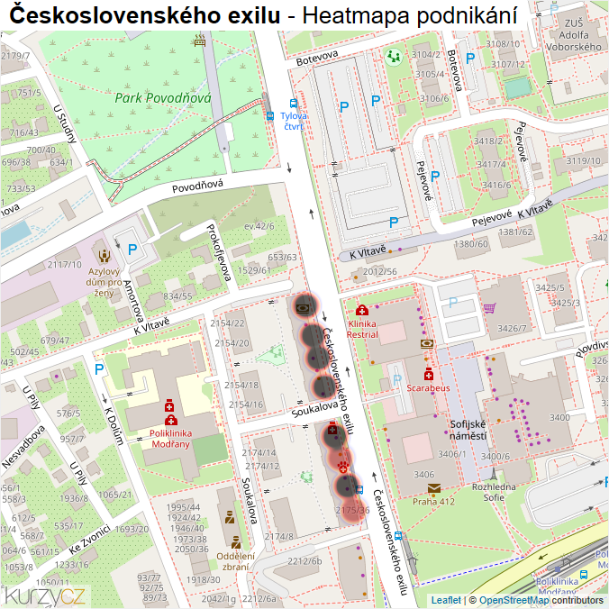 Mapa Československého exilu - Firmy v ulici.