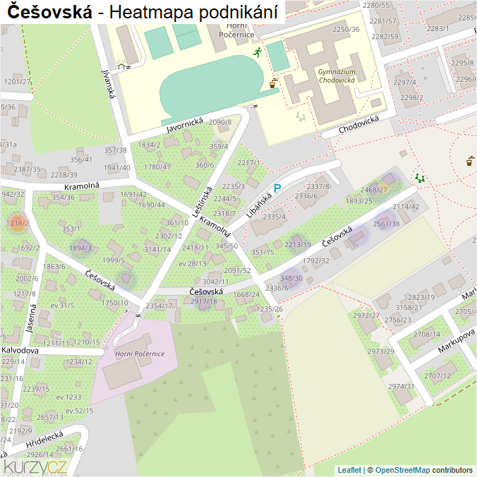Mapa Češovská - Firmy v ulici.