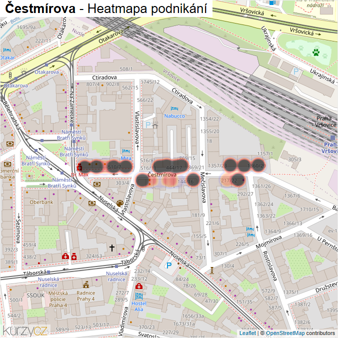 Mapa Čestmírova - Firmy v ulici.