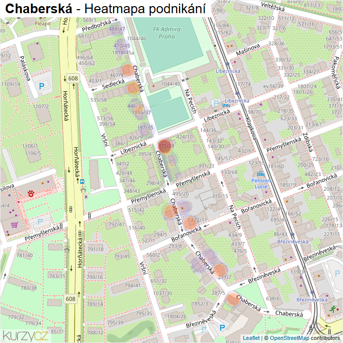 Mapa Chaberská - Firmy v ulici.