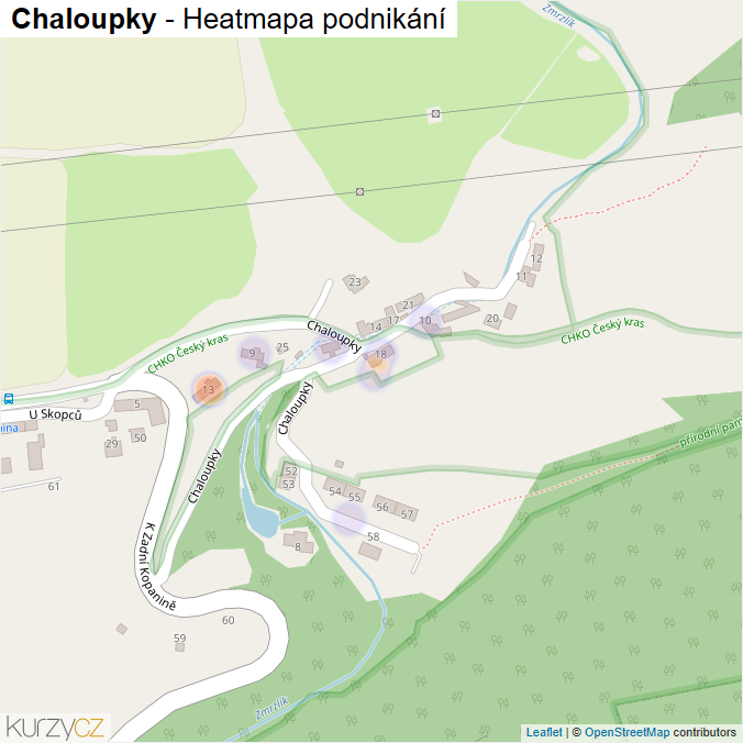 Mapa Chaloupky - Firmy v ulici.