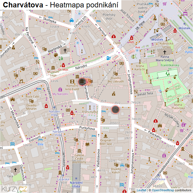 Mapa Charvátova - Firmy v ulici.