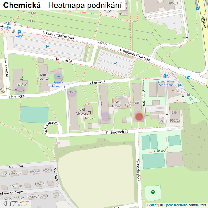 Mapa Chemická - Firmy v ulici.