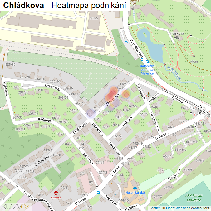 Mapa Chládkova - Firmy v ulici.