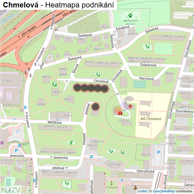 Mapa Chmelová - Firmy v ulici.