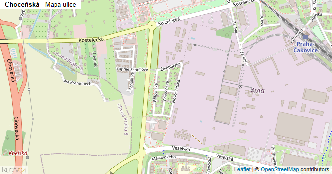 Choceňská - mapa ulice
