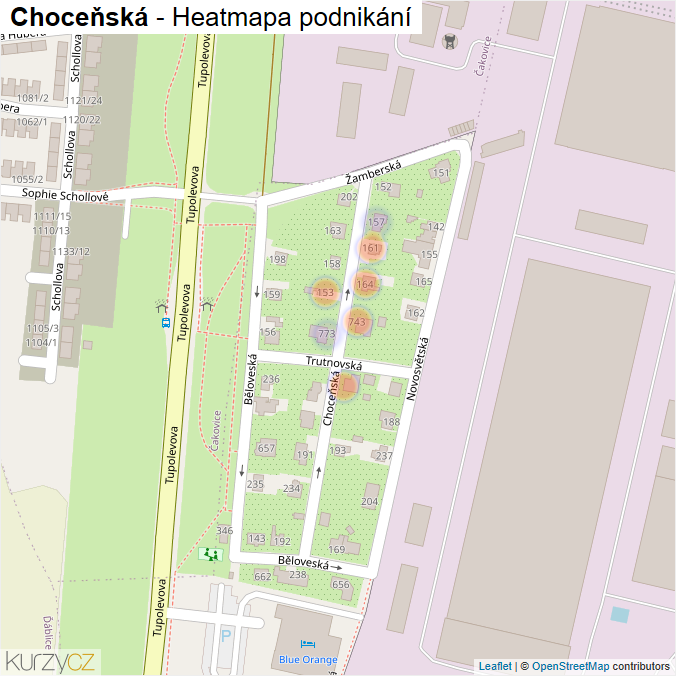 Mapa Choceňská - Firmy v ulici.