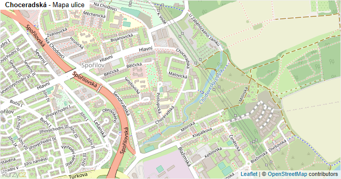 Choceradská - mapa ulice