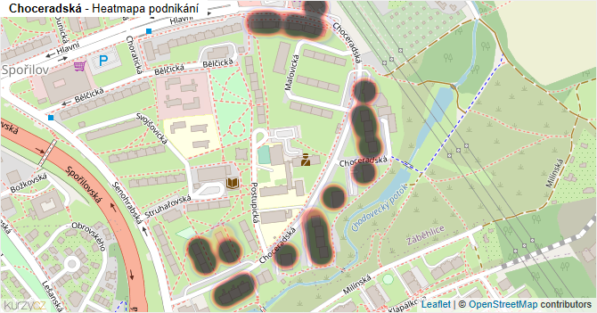 Choceradská - mapa podnikání