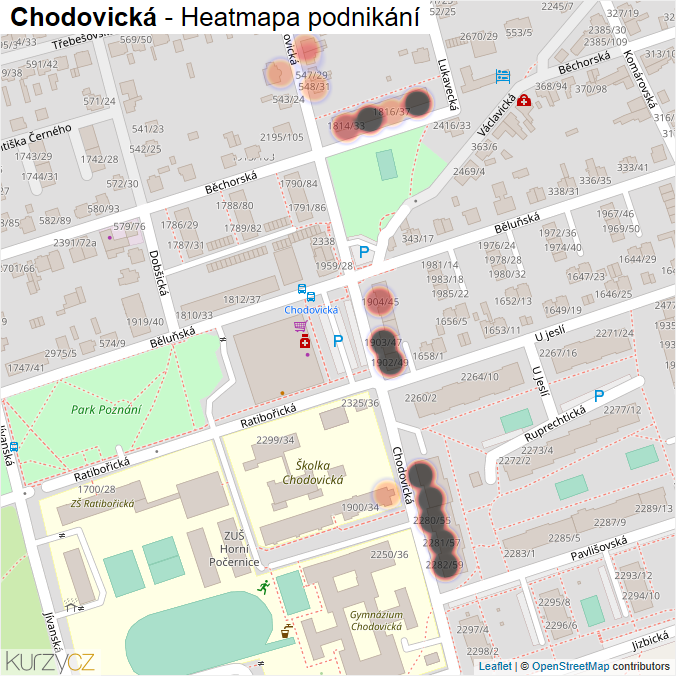 Mapa Chodovická - Firmy v ulici.