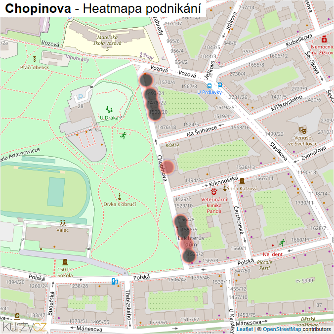 Mapa Chopinova - Firmy v ulici.