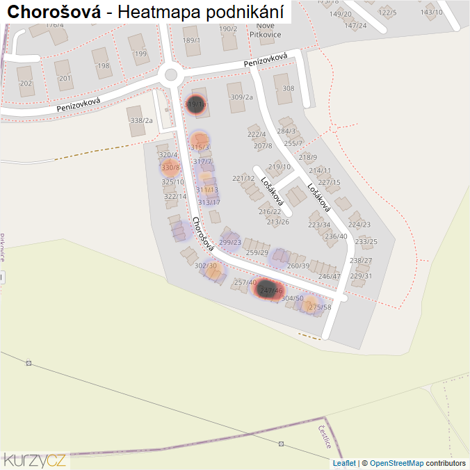 Mapa Chorošová - Firmy v ulici.