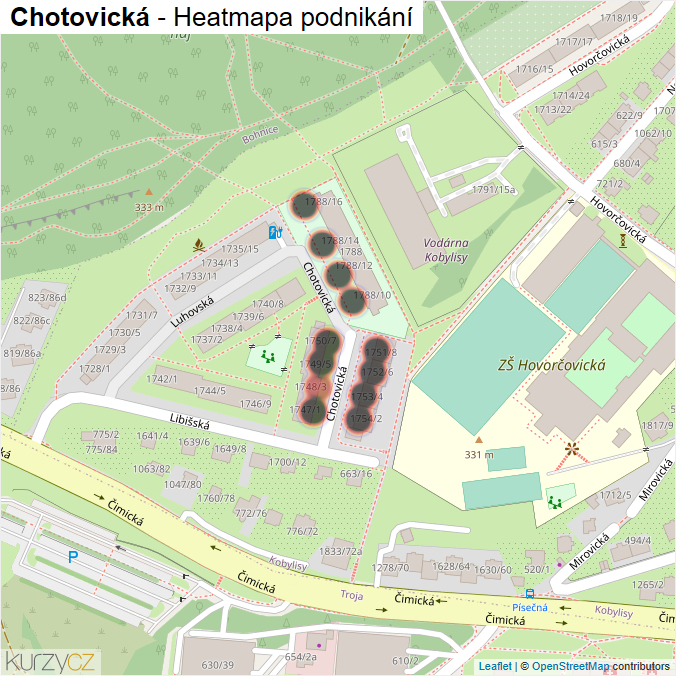Mapa Chotovická - Firmy v ulici.