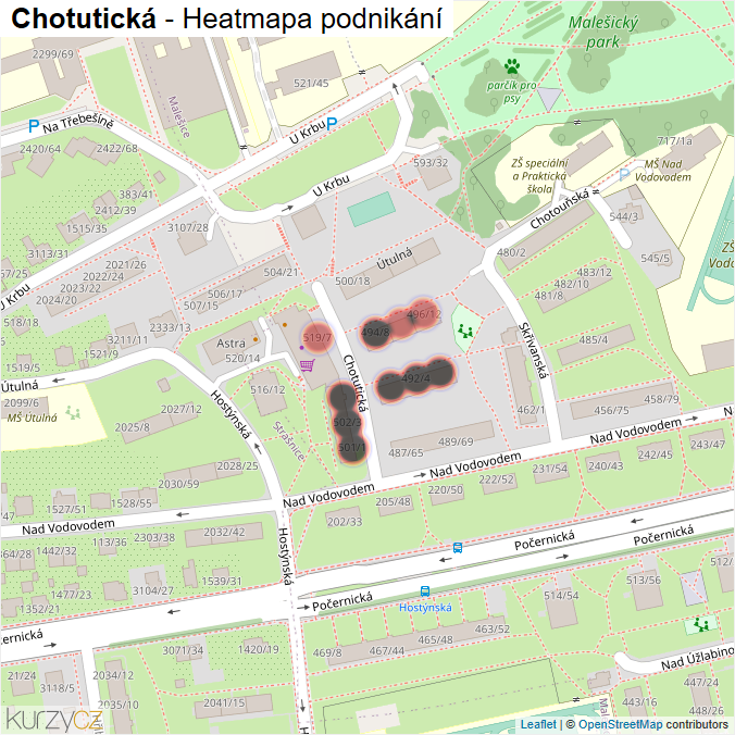 Mapa Chotutická - Firmy v ulici.