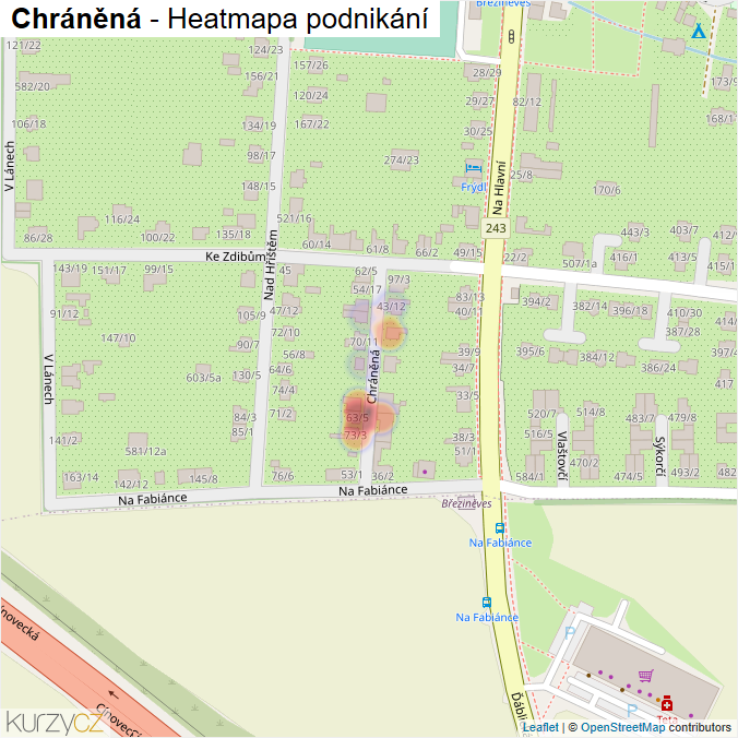 Mapa Chráněná - Firmy v ulici.