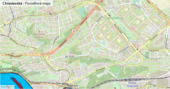 Chrastavská - záplavové mapy stoleté vody
