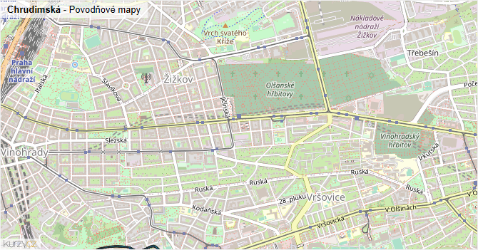 Chrudimská - záplavové mapy stoleté vody