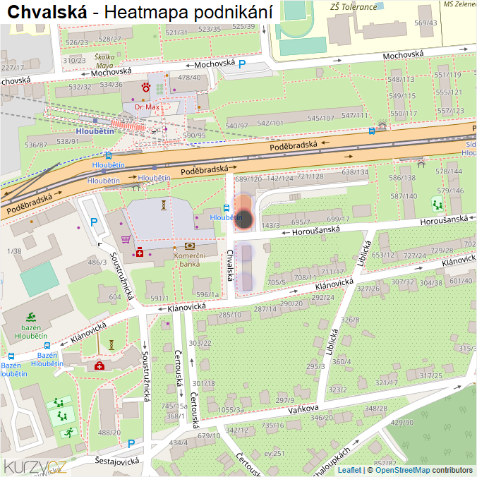 Mapa Chvalská - Firmy v ulici.