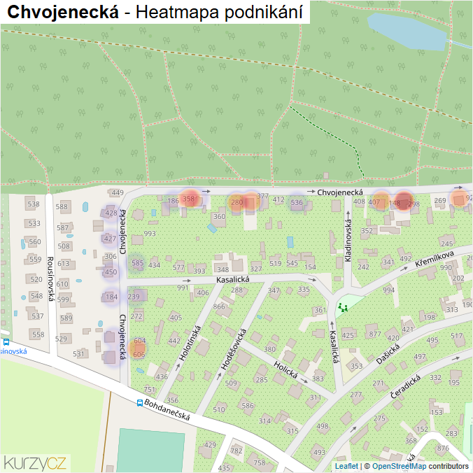 Mapa Chvojenecká - Firmy v ulici.