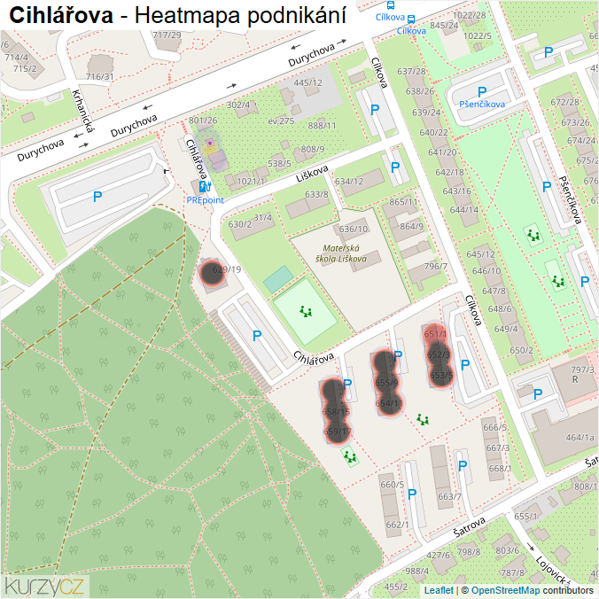 Mapa Cihlářova - Firmy v ulici.